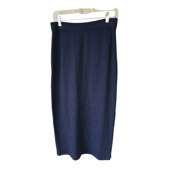 ST. JOHN Knit Long Skirt Size 8 Women Navy Santana Cocktail Thick Flawed - Picture 1 of 10